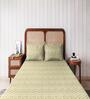 Beige Abstract 144 TC Cotton Queen Sized Double Bedsheet with 2 Pillow Covers Wave Drift Collection