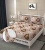 Beige Abstract 220 TC Microfibre King Size Fitted Bedsheet With 2 Pillow Covers