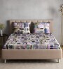 Beige Abstract 300 TC 100% Cotton Queen Sized Bed Sheets with 2 Pillow Covers