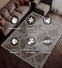 Beige Abstract Polyester 6 ft x 9 ft Machine Made Carpet