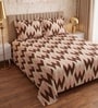 Beige Abstract 260 TC Polycotton Double Flat Bedsheet with 2 Frill Pillow Covers