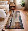 Beige and Blue Abstract Polypropylene 5 ft x 2.5 ft Machine Made Runner
