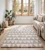 Beige And Ivory Geometric Wool And Cotton 8 X 5 Feet Hand Tufted Carpet