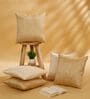 Beige and Light Beige Polyester Jacquard 16x16 inches Cushion Cover Set of 5