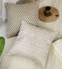 Beige and Off White Polyester Jacquard 16x16 inches Cushion Cover Set of 2