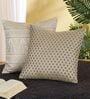 Beige and Off White Polyester Jacquard 16x16 inches Cushion Cover Set of 2