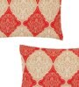 Beige and Red Abstract 210 TC Cotton Queen Sized 1 Double Bedsheet 2 Pillow Covers