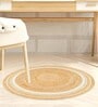 Beige and White Jute 2 Feet Round Carpet