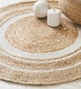 Beige and White Jute 2 Feet Round Carpet