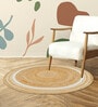 Beige and White Jute 2 Feet Round Carpet