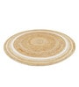 Beige and White Jute 2 Feet Round Carpet