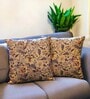 Beige Art Silk Chanderi Textured Floral 16x16 inches Cushion Covers (Set of 2)
