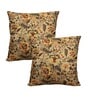 Beige Art Silk Chanderi Textured Floral 16x16 inches Cushion Covers (Set of 2)