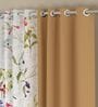 Beige Floral Polyester 7 Ft Blackout Eyelet Door Curtains (Set of 4)