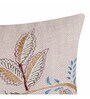 Beige Textured Blended Linen 18 x 12 Inches Embroidered Cushion Cover