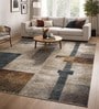 Beige Blue Abstract Polypropylene 9 ft x 6 ft Machine Made Carpet