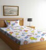 Beige Cartoon Printed 300 TC Cotton Blend Single Bedsheet with 1 Pillow Cover