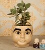 Beige Ceramic Face Shape Desk Pot