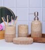 Beige Ceramic Pack of 4:Soap Dispenser,Tooth Brush Holder,Tumbler, Soap Dish