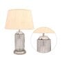 Beige Cotton Fabric Shade Duffield Clear Glass Table Lamp with Transparent Base