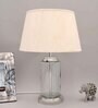 Beige Cotton Fabric Shade Duffield Clear Glass Table Lamp with Transparent Base