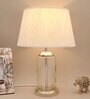 Beige Cotton Fabric Shade Duffield Clear Glass Table Lamp with Transparent Base