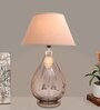 Diseno Beige Cotton Shade Night Lamp With Metal & Glass Base