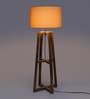 Juiz White Fabric Shade Club Floor Lamp With Mango wood Base