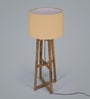 Juiz White Fabric Shade Club Floor Lamp With Mango wood Base