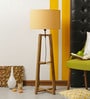 Juiz White Fabric Shade Club Floor Lamp With Mango wood Base