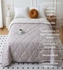 Beige Cotton Floral 350 GSM Double Bed Reversible Quilted Comforter