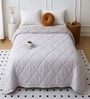 Beige Cotton Floral 350 GSM Double Bed Reversible Quilted Comforter