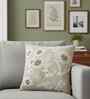 Beige Cotton Linen Bloom- Embroidery 18X18 Inches Knitted Cushion Cover