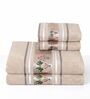 Beige Cotton Printed  460 GSM Bath & Hand Towels 4Pcs Bath And Hand Towels