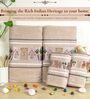 Beige Cotton Printed  460 GSM Bath & Hand Towels 4Pcs Bath And Hand Towels