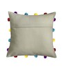 Beige Cotton Solid Pom Pom 14x14 inches Cushion Covers (1 Pc)