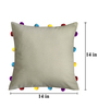 Beige Cotton Solid Pom Pom 14x14 inches Cushion Covers (1 Pc)