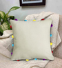 Beige Cotton Solid Pom Pom 14x14 inches Cushion Covers (1 Pc)