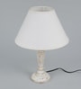 Central Beige Fabric Shade Night Lamp With Mango wood Base