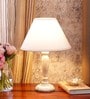 Central Beige Fabric Shade Night Lamp With Mango wood Base