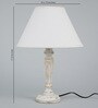 Central Beige Fabric Shade Night Lamp With Mango wood Base