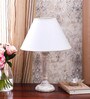 Central Beige Fabric Shade Night Lamp With Mango wood Base