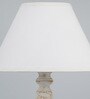 Central Beige Fabric Shade Night Lamp With Mango wood Base