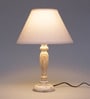 Central Beige Fabric Shade Night Lamp With Mango wood Base