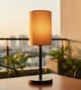 Beige Cylinder Fabric Shade Table Lamp, Minimalist Bedside Lamp with Metal Base for Bedroom, Living Room & Study