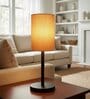 Beige Cylinder Fabric Shade Table Lamp, Minimalist Bedside Lamp with Metal Base for Bedroom, Living Room & Study