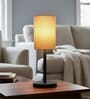Beige Cylinder Fabric Shade Table Lamp, Minimalist Bedside Lamp with Metal Base for Bedroom, Living Room & Study