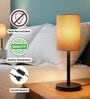 Beige Cylinder Fabric Shade Table Lamp, Minimalist Bedside Lamp with Metal Base for Bedroom, Living Room & Study