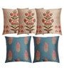 Floral Pattern Dupion Silk Beige 16x16 Inch Cushion Covers