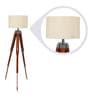 Mateera Beige Fabric Shade Tripod Floor Lamp With Wood Base